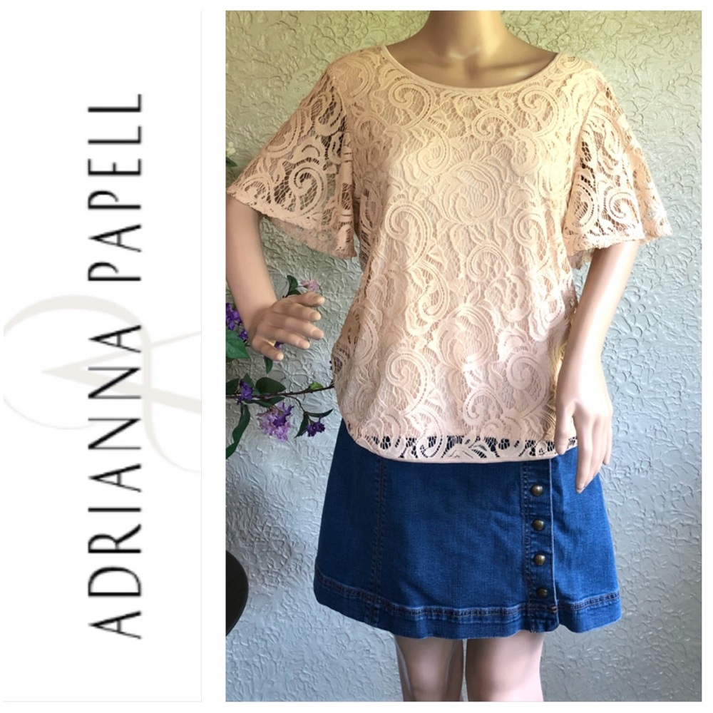 Adrianna Papell Flutter Latte Sleeve Lace Tops